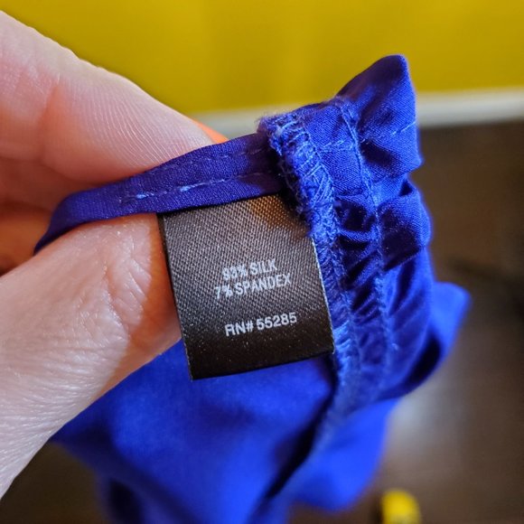 EXPRESS Silk Ruffle Collar Dress XS Cobalt Blue Purple racerback slip Y2K - Picture 9 of 10